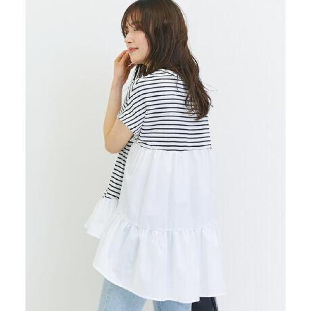 新品タグ付き 異素材切り替えフリルヘムチュニック インシード L < 女性ファッション  新品タグ付き 異素材切り替えフリルヘムチュニック インシード L < 女性ファッションの