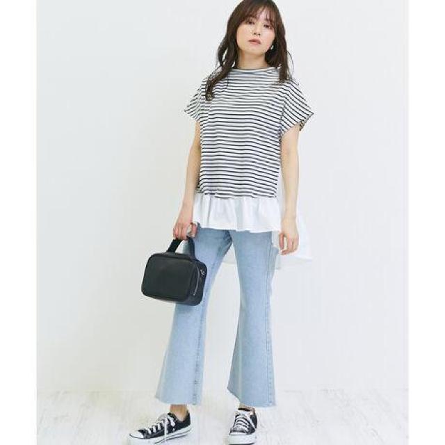 新品タグ付き 異素材切り替えフリルヘムチュニック インシード L < 女性ファッション  新品タグ付き 異素材切り替えフリルヘムチュニック インシード L < 女性ファッションの