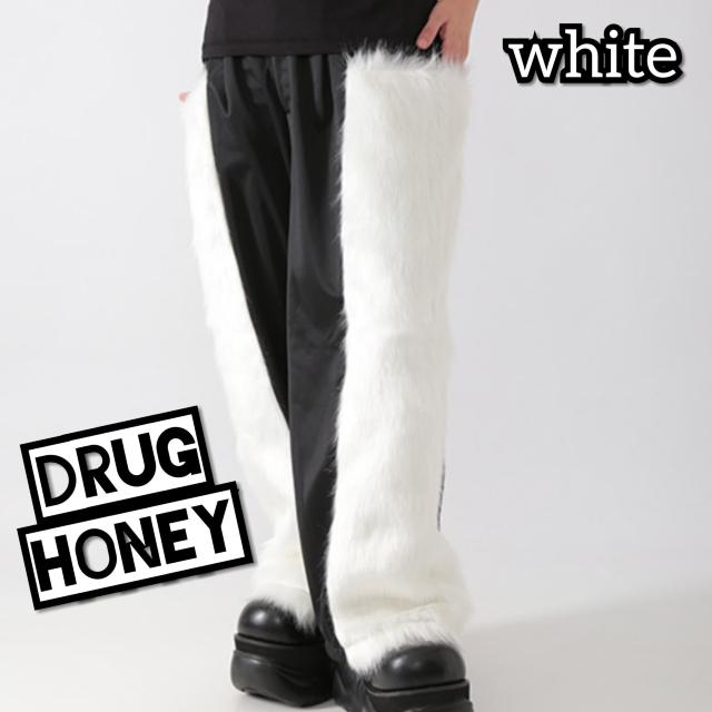 Drug honey【ユニセックス】ファー切替ワイドパンツ/白 < ブランド  Drug honey【ユニセックス】ファー切替ワイドパンツ/白  < ブランドの