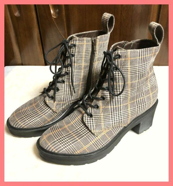 ☆R&E☆超美品♪足長美脚☆厚底レースアップチェックショートブーツLL☆ < ブランド  ☆R&E☆超美品♪足長美脚☆厚底レースアップチェックショートブーツLL☆ < ブランドの