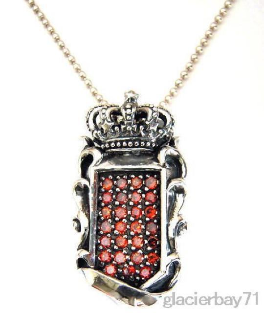シールドクラウンペンダント シルバー925 withレッド < 男性アクセサリー/時計  シールドクラウンペンダント シルバー925 withレッド  < 男性アクセサリー/時計の