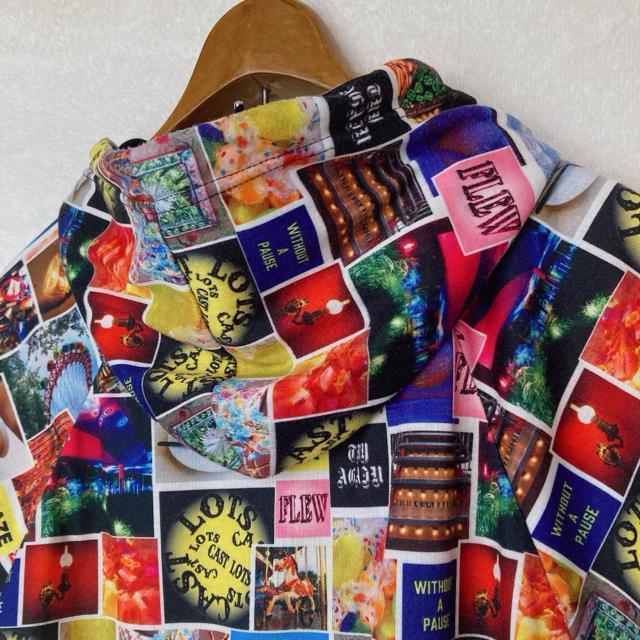 カラフルプリント フード付き 半袖 ラグラン ゆったり パーカー LL N2m < 女性ファッション カラフルプリント フード付き 半袖 ラグラン ゆったり パーカー LL N2m < 女性ファッションの