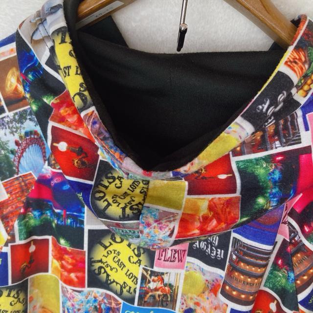 カラフルプリント フード付き 半袖 ラグラン ゆったり パーカー LL N2m < 女性ファッション カラフルプリント フード付き 半袖 ラグラン ゆったり パーカー LL N2m < 女性ファッションの