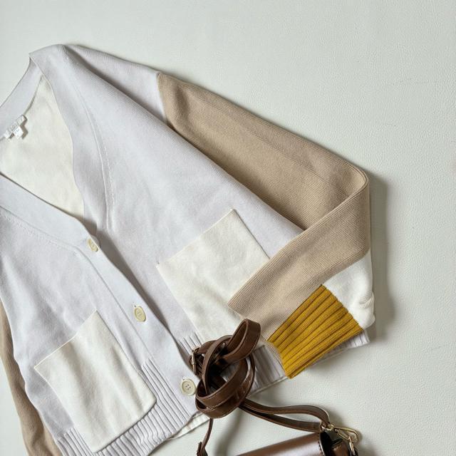 ◆美品◆COS◆カラーブロックカーディガン◆バイカラー◆コットン◆アイボリー◆M < 女性ファッション  ◆美品◆COS◆カラーブロックカーディガン◆バイカラー◆コットン◆アイボリー◆M < 女性ファッションの