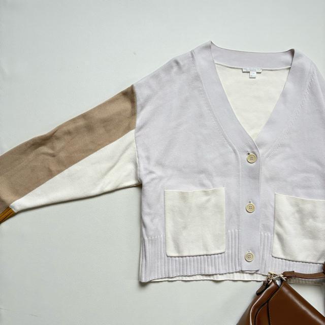 ◆美品◆COS◆カラーブロックカーディガン◆バイカラー◆コットン◆アイボリー◆M < 女性ファッション  ◆美品◆COS◆カラーブロックカーディガン◆バイカラー◆コットン◆アイボリー◆M < 女性ファッションの