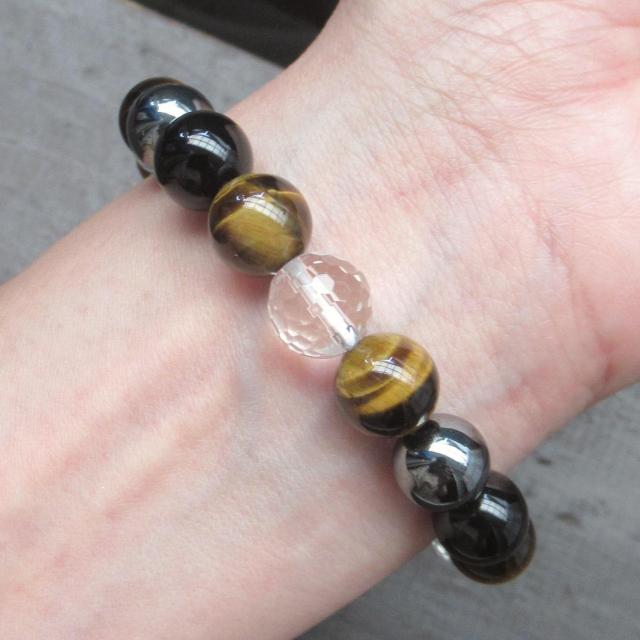 タイガーアイxオニキスxヘマタイトxカット水晶ブレスレット < 男性アクセサリー/時計 タイガーアイxオニキスxヘマタイトxカット水晶ブレスレット < 男性アクセサリー/時計の