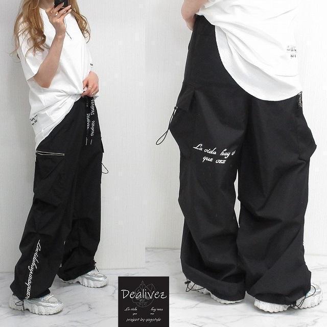 NEW最新bkXL【Dealivez】ALL刺繍 Dzチャーム付 裾Sideロゴ Backロゴ カーゴパンツ ワイドパンツ < 男性ファッション  NEW最新bkXL【Dealivez】ALL刺繍 Dzチャーム付 裾Sideロゴ Backロゴ カーゴパンツ ワイドパンツ < 男性ファッションの