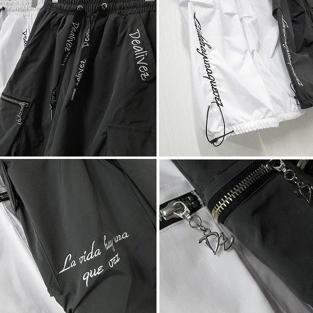 NEW最新bkXL【Dealivez】ALL刺繍 Dzチャーム付 裾Sideロゴ Backロゴ カーゴパンツ ワイドパンツ < 男性ファッション  NEW最新bkXL【Dealivez】ALL刺繍 Dzチャーム付 裾Sideロゴ Backロゴ カーゴパンツ ワイドパンツ < 男性ファッションの