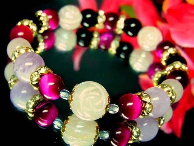 バラ彫ローズクォーツ*ラベンダーアメジスト*ローズクォーツ*ピンクタイガーアイ*オニキス < 女性アクセサリー/時計 バラ彫ローズクォーツ*ラベンダーアメジスト*ローズクォーツ*ピンクタイガーアイ*オニキス < 女性アクセサリー/時計の