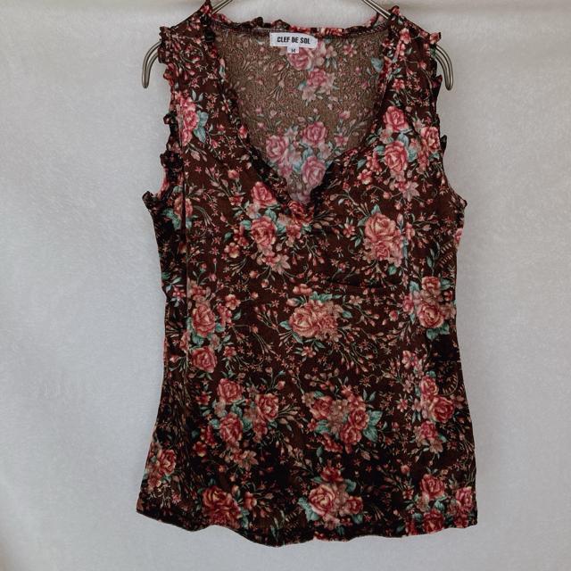 クレドソル 花柄 薔薇柄 ベロア風 タンクトップ ビスチェ トップス M 茶系 N2m < ブランド クレドソル 花柄 薔薇柄 ベロア風 タンクトップ ビスチェ トップス M 茶系 N2m < ブランドの