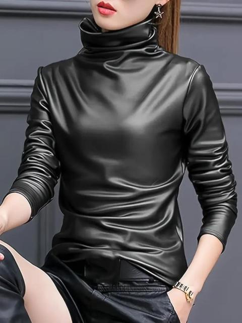 爆ヤス価格2390円★エレガントな女性用長袖PUレザースウェットシャツ、ハイストレッチ生地 USAサイズS(日本サイズL相当) < 女性ファッション  爆ヤス価格2390円★エレガントな女性用長袖PUレザースウェットシャツ、ハイストレッチ生地 USAサイズS(日本サイズL相当)  < 女性ファッションの