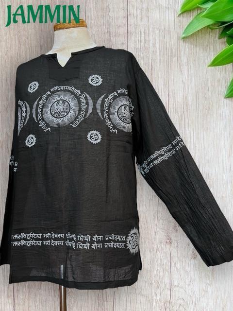 アジアン柄クルタ アジアン 長袖 黒 エスニック ヒッピー < 男性ファッション アジアン柄クルタ アジアン 長袖 黒 エスニック ヒッピー < 男性ファッションの