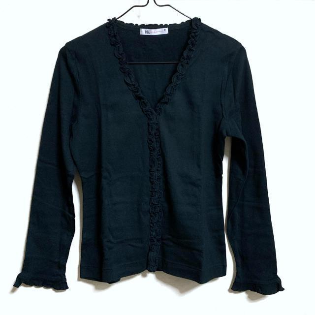 【美品】V首長袖コットン フリルカーディガン/黒/M/綿100% < 女性ファッション  【美品】V首長袖コットン フリルカーディガン/黒/M/綿100%  < 女性ファッションの