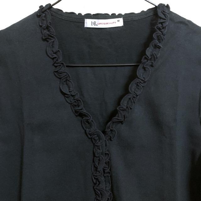 【美品】V首長袖コットン フリルカーディガン/黒/M/綿100% < 女性ファッション  【美品】V首長袖コットン フリルカーディガン/黒/M/綿100% < 女性ファッションの