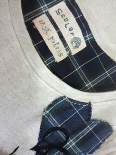 scolar 刀@チェック ハート アップリケ カットソー M < ブランド scolar 刀@チェック ハート アップリケ カットソー M < ブランドの