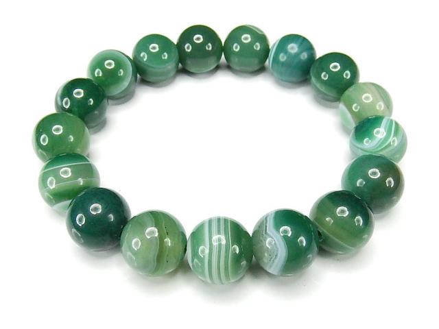 AAAグリーン縞入りアゲート約12mm大玉天然石ブレスレット数珠 < 男性アクセサリー/時計  AAAグリーン縞入りアゲート約12mm大玉天然石ブレスレット数珠  < 男性アクセサリー/時計の