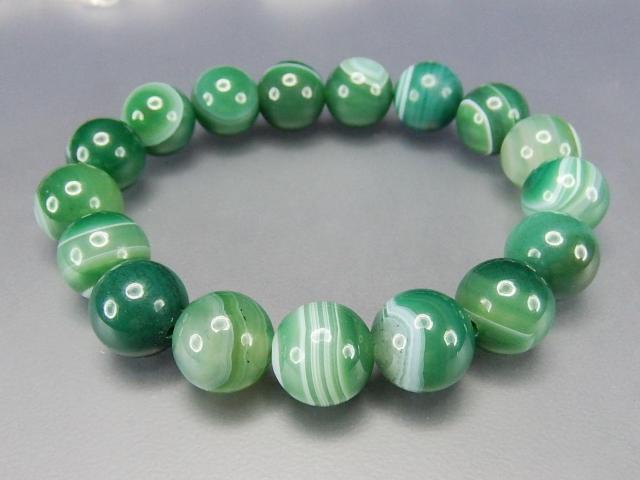 AAAグリーン縞入りアゲート約12mm大玉天然石ブレスレット数珠 < 男性アクセサリー/時計  AAAグリーン縞入りアゲート約12mm大玉天然石ブレスレット数珠 < 男性アクセサリー/時計の