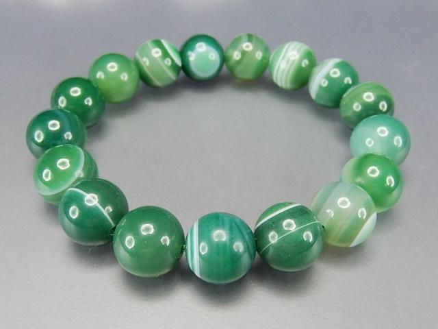 AAAグリーン縞入りアゲート約12mm大玉天然石ブレスレット数珠 < 男性アクセサリー/時計  AAAグリーン縞入りアゲート約12mm大玉天然石ブレスレット数珠 < 男性アクセサリー/時計の