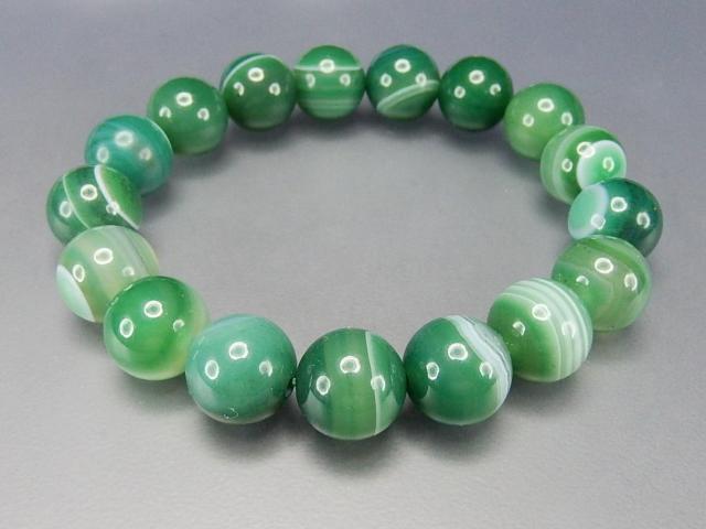 AAAグリーン縞入りアゲート約12mm大玉天然石ブレスレット数珠 < 男性アクセサリー/時計  AAAグリーン縞入りアゲート約12mm大玉天然石ブレスレット数珠 < 男性アクセサリー/時計の
