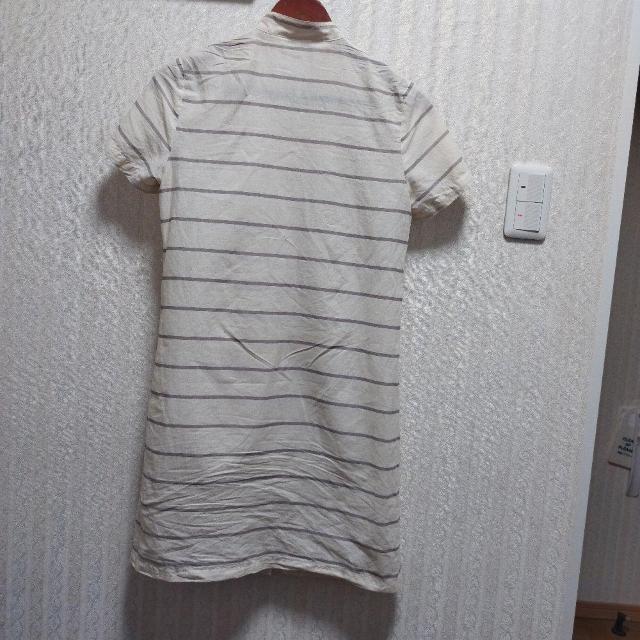 オフホワイト グレーボーダー 綿スタンドカラーシャツミ二ワンピース チュニック < 女性ファッション  オフホワイト グレーボーダー 綿スタンドカラーシャツミ二ワンピース チュニック < 女性ファッションの