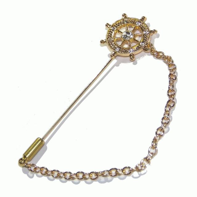 船 舵 カジ ラインストーン ラペルピン ブローチ ピンバッジ 金色 ゴールド色 < 男性アクセサリー/時計  船 舵 カジ ラインストーン ラペルピン ブローチ ピンバッジ 金色 ゴールド色 < 男性アクセサリー/時計の