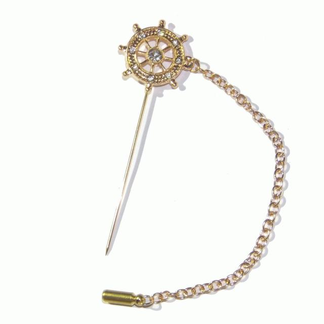 船 舵 カジ ラインストーン ラペルピン ブローチ ピンバッジ 金色 ゴールド色 < 男性アクセサリー/時計  船 舵 カジ ラインストーン ラペルピン ブローチ ピンバッジ 金色 ゴールド色 < 男性アクセサリー/時計の
