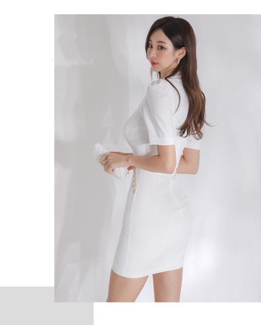 タイトワンピース レディース ミニ丈 韓国ファッション 上品 細身 ホワイト S M L < 女性ファッション  タイトワンピース レディース ミニ丈 韓国ファッション 上品 細身 ホワイト S M L < 女性ファッションの
