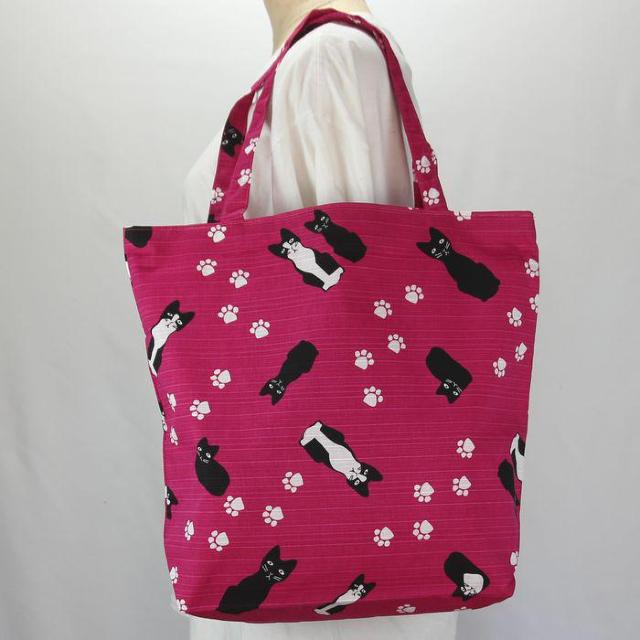 ★猫柄トートバッグ 陽だまり猫のら 和風バッグ 和装袋物 ミニ猫ドット柄 レディース おしゃれ 軽量 綿 日本製 ピンク BA38 < 女性ファッション  ★猫柄トートバッグ 陽だまり猫のら 和風バッグ 和装袋物 ミニ猫ドット柄 レディース おしゃれ 軽量 綿 日本製 ピンク BA38  < 女性ファッションの