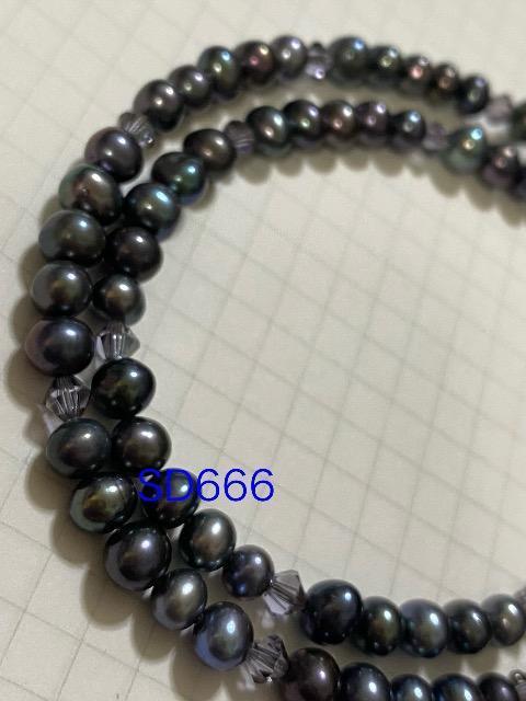 淡水パールとスワロフスキーの二重ブレス♪ダークカラー < 女性アクセサリー/時計  淡水パールとスワロフスキーの二重ブレス♪ダークカラー < 女性アクセサリー/時計の