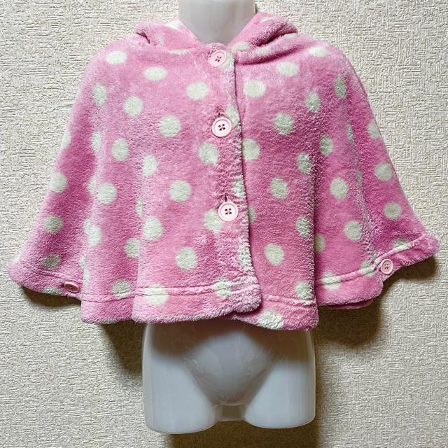 【90】フワモコ♪ドット柄ウサ耳付マシュマロフリースポンチョ < キッズ/ベビー  【90】フワモコ♪ドット柄ウサ耳付マシュマロフリースポンチョ < キッズ/ベビーの