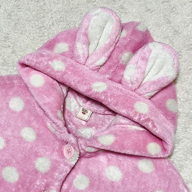 【90】フワモコ♪ドット柄ウサ耳付マシュマロフリースポンチョ < キッズ/ベビー  【90】フワモコ♪ドット柄ウサ耳付マシュマロフリースポンチョ < キッズ/ベビーの