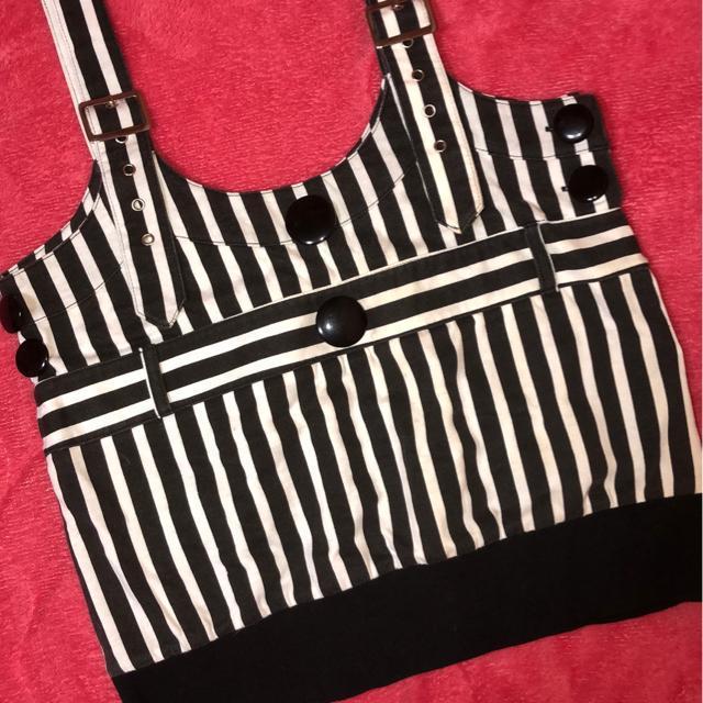 Hip Dimple  ブラック×ホワイト ストライプ   サロペットミニスカ 新品未使用 < 女性ファッション  Hip Dimple  ブラック×ホワイト ストライプ   サロペットミニスカ 新品未使用 < 女性ファッションの