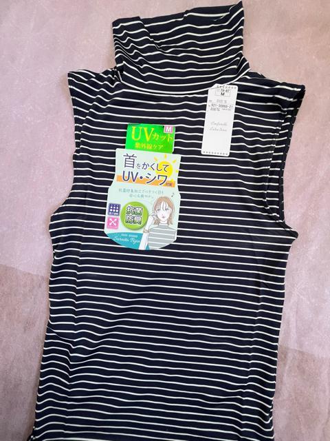 Mサイズ!首隠して!UVカット!シワ対策!抗菌防臭!吸汗速乾!ストレッチ!ボーダー柄!タートルノースリーブシャツ! < 女性ファッション  Mサイズ!首隠して!UVカット!シワ対策!抗菌防臭!吸汗速乾!ストレッチ!ボーダー柄!タートルノースリーブシャツ! < 女性ファッションの