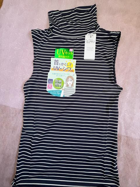 Mサイズ!首隠して!UVカット!シワ対策!抗菌防臭!吸汗速乾!ストレッチ!ボーダー柄!タートルノースリーブシャツ! < 女性ファッション  Mサイズ!首隠して!UVカット!シワ対策!抗菌防臭!吸汗速乾!ストレッチ!ボーダー柄!タートルノースリーブシャツ! < 女性ファッションの
