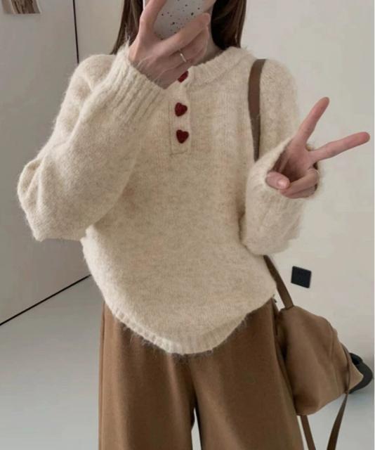 送料無料 新品 ハートボタンニットトップス ハーフボタン < 女性ファッション 送料無料 新品 ハートボタンニットトップス ハーフボタン < 女性ファッションの