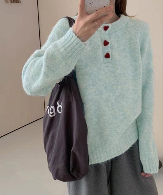 送料無料 新品 ハートボタンニットトップス ハーフボタン < 女性ファッション 送料無料 新品 ハートボタンニットトップス ハーフボタン < 女性ファッションの