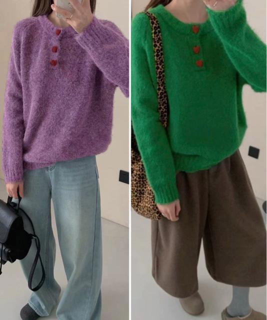 送料無料 新品 ハートボタンニットトップス ハーフボタン < 女性ファッション 送料無料 新品 ハートボタンニットトップス ハーフボタン < 女性ファッションの