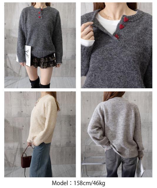 送料無料 新品 ハートボタンニットトップス ハーフボタン < 女性ファッション 送料無料 新品 ハートボタンニットトップス ハーフボタン < 女性ファッションの