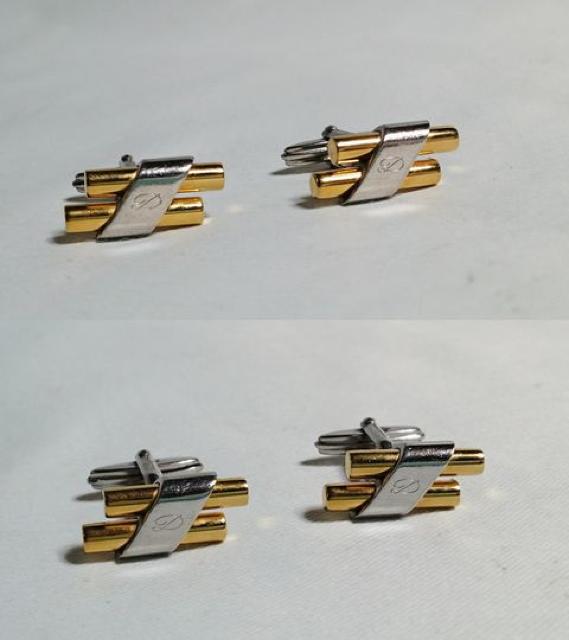 正規良 S.T.Dupontデュポン Dロゴ ヴィンテージカフス ゴールド×シルバー ボタン 2連バーカフリンクス < 男性ファッション  正規良 S.T.Dupontデュポン Dロゴ ヴィンテージカフス ゴールド×シルバー ボタン 2連バーカフリンクス < 男性ファッションの