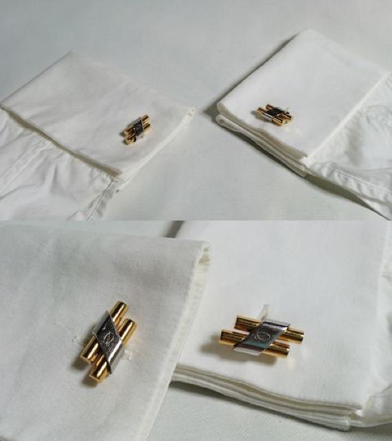 正規良 S.T.Dupontデュポン Dロゴ ヴィンテージカフス ゴールド×シルバー ボタン 2連バーカフリンクス < 男性ファッション  正規良 S.T.Dupontデュポン Dロゴ ヴィンテージカフス ゴールド×シルバー ボタン 2連バーカフリンクス < 男性ファッションの