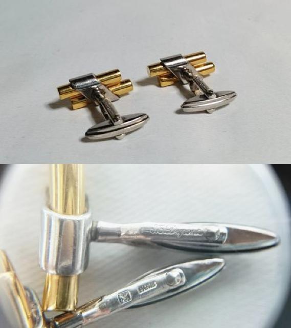 正規良 S.T.Dupontデュポン Dロゴ ヴィンテージカフス ゴールド×シルバー ボタン 2連バーカフリンクス < 男性ファッション  正規良 S.T.Dupontデュポン Dロゴ ヴィンテージカフス ゴールド×シルバー ボタン 2連バーカフリンクス < 男性ファッションの
