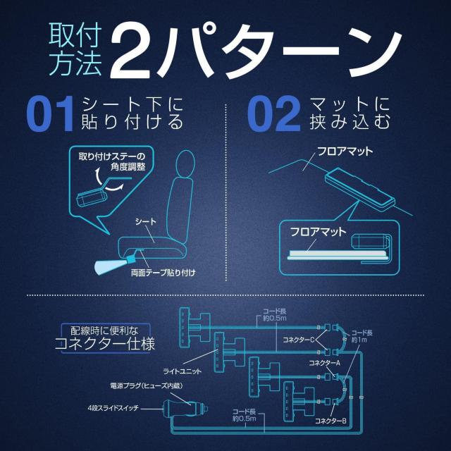 セイワ(SEIWA) 車内用品 LEDフロアライト 4連 ブルー/ホワイト切り替え イルミネーション < 自動車/バイク セイワ(SEIWA) 車内用品 LEDフロアライト 4連 ブルー/ホワイト切り替え イルミネーション < 自動車/バイク