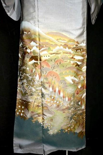 【最高級】【未使用品】大島紬 暈し染め 金彩 本金箔 山間寺風景文 豪華な訪問着 身丈159.5cm 裄丈63cm Y3412 < 女性ファッション  【最高級】【未使用品】大島紬 暈し染め 金彩 本金箔 山間寺風景文 豪華な訪問着 身丈159.5cm 裄丈63cm Y3412 < 女性ファッションの