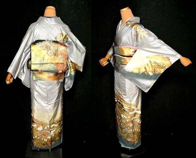 【最高級】【未使用品】大島紬 暈し染め 金彩 本金箔 山間寺風景文 豪華な訪問着 身丈159.5cm 裄丈63cm Y3412 < 女性ファッション  【最高級】【未使用品】大島紬 暈し染め 金彩 本金箔 山間寺風景文 豪華な訪問着 身丈159.5cm 裄丈63cm Y3412 < 女性ファッションの