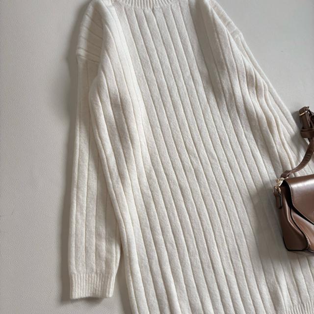 ◆上質◆定価2万程◆ウール100%◆リブニットチュニック◆ワンピース◆白◆F < 女性ファッション ◆上質◆定価2万程◆ウール100%◆リブニットチュニック◆ワンピース◆白◆F < 女性ファッションの