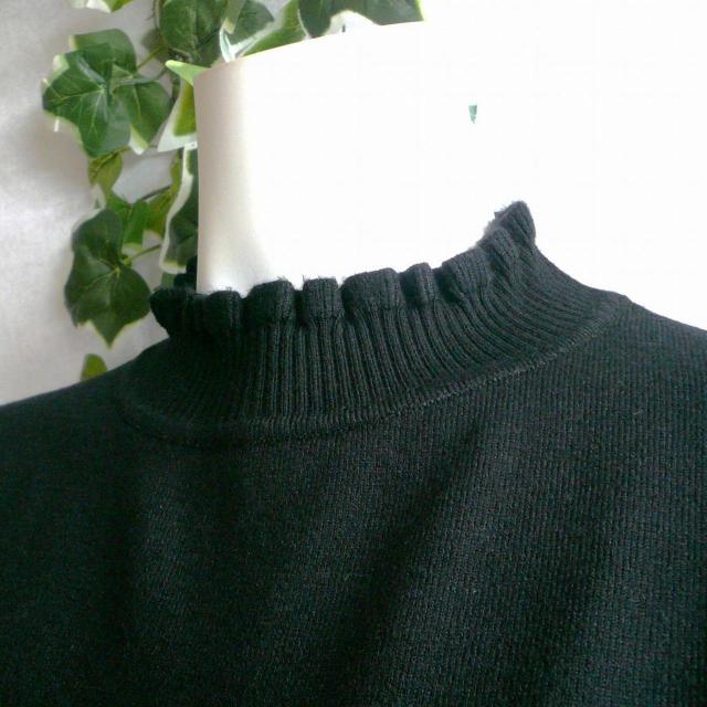 新品 9934 ML フリル ハイネック ニット セーター 黒 秋 冬 レディース メロウフリル もっちもち ストレッチ < 女性ファッション 新品 9934 ML フリル ハイネック ニット セーター 黒 秋 冬 レディース メロウフリル もっちもち ストレッチ < 女性ファッションの