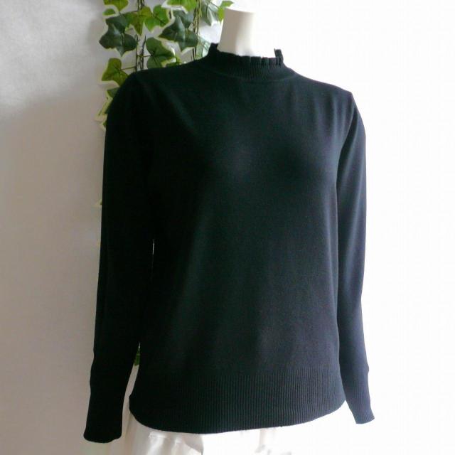 新品 9934 ML フリル ハイネック ニット セーター 黒 秋 冬 レディース メロウフリル もっちもち ストレッチ < 女性ファッション 新品 9934 ML フリル ハイネック ニット セーター 黒 秋 冬 レディース メロウフリル もっちもち ストレッチ < 女性ファッションの