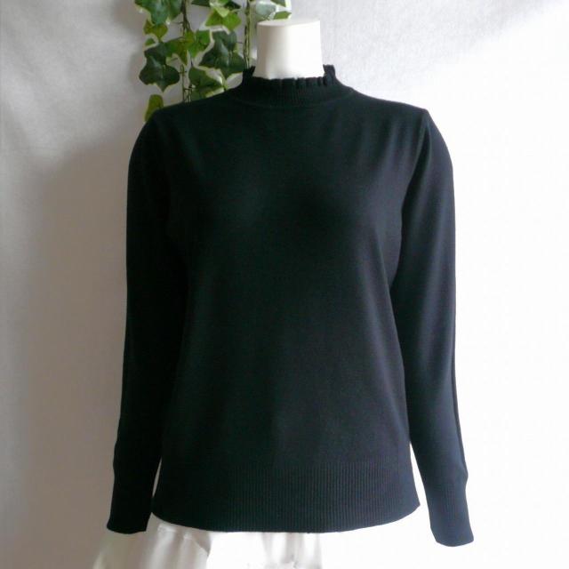 新品 9934 ML フリル ハイネック ニット セーター 黒 秋 冬 レディース メロウフリル もっちもち ストレッチ < 女性ファッション 新品 9934 ML フリル ハイネック ニット セーター 黒 秋 冬 レディース メロウフリル もっちもち ストレッチ < 女性ファッションの