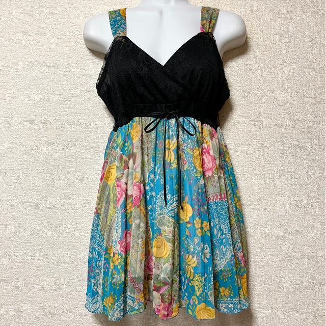 ブラックレース切替☆ペイズリー×花柄シフォン素材キャミ < 女性ファッション  ブラックレース切替☆ペイズリー×花柄シフォン素材キャミ < 女性ファッションの