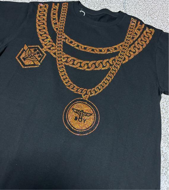 ロングtシャツ キラキララインストーン付き チェーン柄 ブラック 大きいサイズ < 女性ファッション ロングtシャツ キラキララインストーン付き チェーン柄 ブラック 大きいサイズ < 女性ファッションの